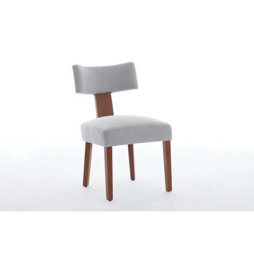 Set of 2 Gray Linen Curved Wingback Dining Chairs, Light Brown Rubber Wood Legs 250lbs Capacity