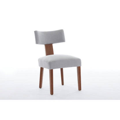 Set of 2 Gray Linen Curved Wingback Dining Chairs, Light Brown Rubber Wood Legs 250lbs Capacity