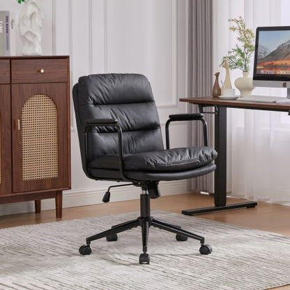 Office Chair,Mid Back Home Office Desk Task Chair with Wheels and Arms Ergonomic PU Leather Computer Rolling Swivel Chair with Padded Armrest,The back of the chair can recline 40¡ã (Black),SW1741BK