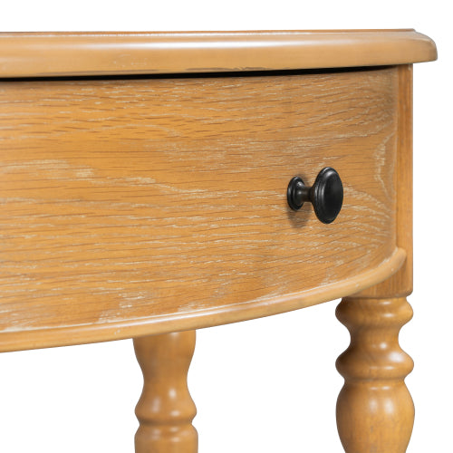 Half Moon Console Table with Drawer & Shelf - Rustic Accent Table, Sofa Table for Entryway, Living Room, Hallway and Foyer (Natural)