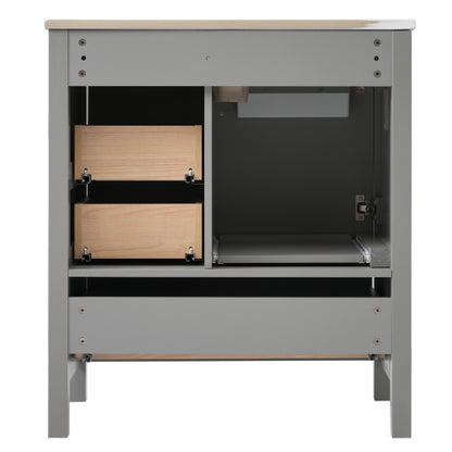 30" Gray Bathroom Vanity with Sink Combination Set, Bathroom Storage Cabinet with Soft Close Door, 3 Soft Close Drawers and Removable Tray, Solid Wood Frame