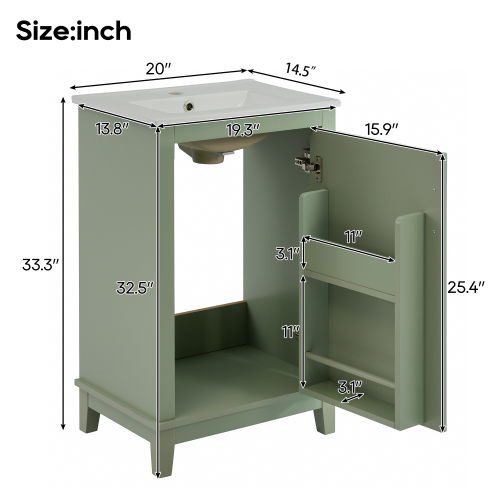 [Viedo] 20 Inch Modern Small Bathroom Vanity Cabinet With Ceramic Basin- 20*14.5*33.3 Inches,Ample Storage,1 Soft Close Door