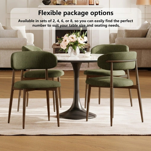 2-Piece Green Modern Metal Dining Chairs, Fabric Upholstered Kitchen Chairs, 250lbs Capacity, Adjustable Anti-Slip Foot Pads