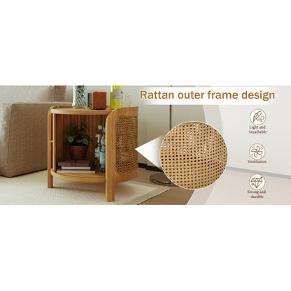 Round Rotating Coffee Table Rattan Hidden Storage MDF Modern Living Room Table