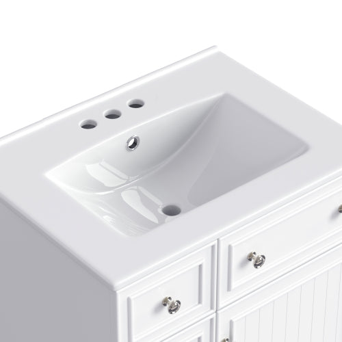 24-Inch Bathroom Vanity Cabinet with Ceramic Sink, 2 Drawers, 1 Door