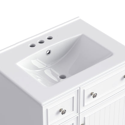 24-Inch Bathroom Vanity Cabinet with Ceramic Sink, 2 Drawers, 1 Door