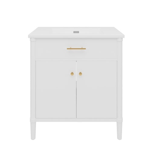 31" Bathroom Vanity with Sink, Bathroom Cabinet with Soft Close Doors and Adjustable Shelf, Curved Profile Design, Rubber Wood Legs, White