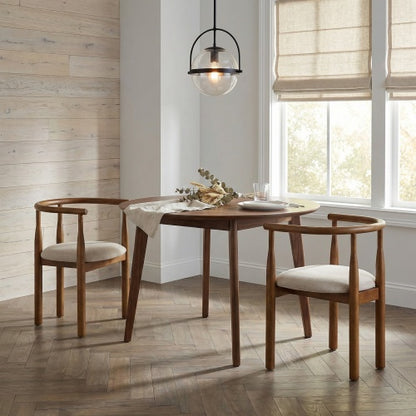 Set of 2 Mid Century Modern Dining Chairs with Rubber Wood Legs, Upholstered Walnut Kitchen Chairs