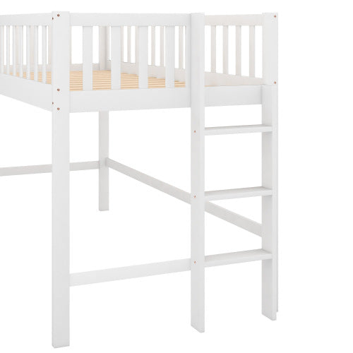 Twin Size Low Loft Bed with Ladder and Slide,White