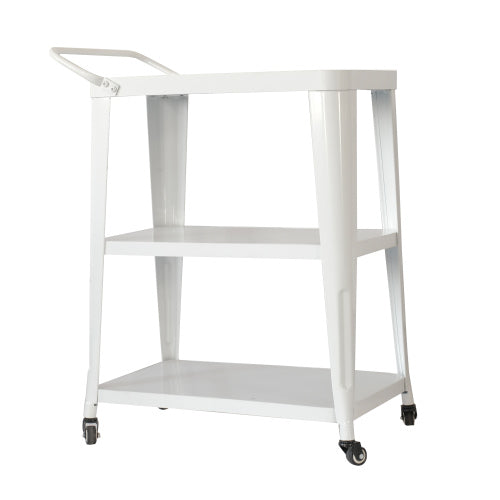 3-Tier Metal Rolling Cart Swivel Rollers Durable Utility Table Wheels with Handle All Metal Frame Easy Mobility Versatile Kitchen Stand Bar Serving Use White 1pc