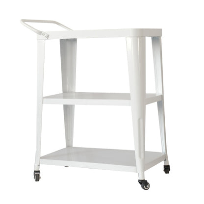 3-Tier Metal Rolling Cart Swivel Rollers Durable Utility Table Wheels with Handle All Metal Frame Easy Mobility Versatile Kitchen Stand Bar Serving Use White 1pc