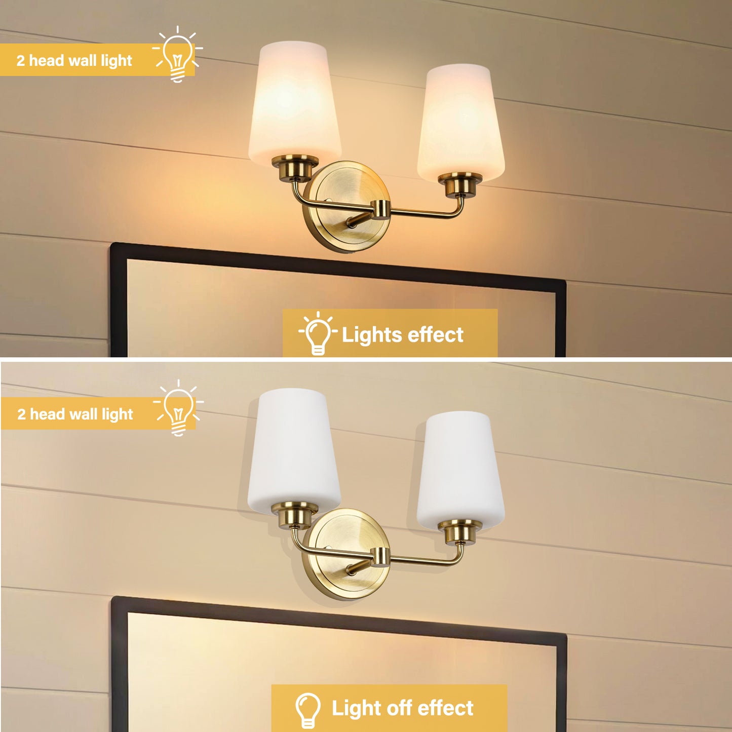 2-Light White Plus Gold Bathroom Vanity Light with Shade