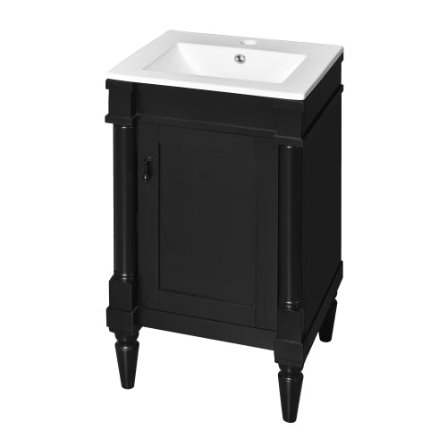 18-Inch Modern Bathroom Vanity with Sink, Modern Bathroom Storage Cabinet with Door, Freestanding Small Space Bathroom Cabinet, Single Sink Cabinet with Adjustable Shelf, Black