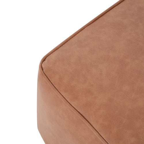 Tan Brown PU Leather Square Ottoman, Modular Upholstered Foot Stool, 29.5 inchW x29.5 inchD x15 inchH with Pocket Coil Cushion