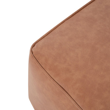 Tan Brown PU Leather Square Ottoman, Modular Upholstered Foot Stool, 29.5 inchW x29.5 inchD x15 inchH with Pocket Coil Cushion