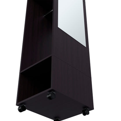 Armoire 63"H, with 3 Shelves, 1 Mirror, and 4 Wheels, Black