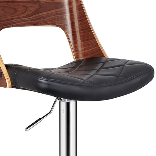 Bentwood Contemporary Modern Stylish Wood Back Adjustable Swivel Bar Stool with Diamond Quilted Finish Curved Seat and Back