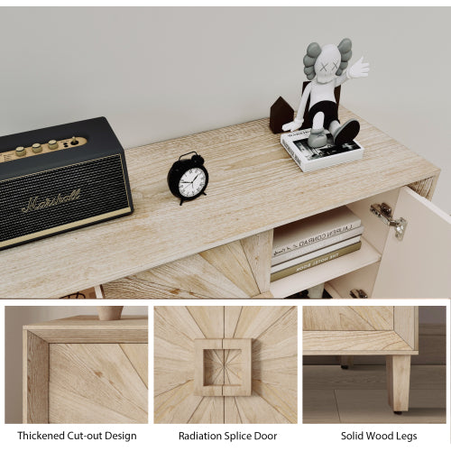 60 Inch American Farmhouse Retro Wooden Credenza Sunburst Pattern Door Adjustable Shelf Heavy-Duty TV Stand