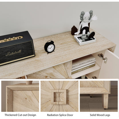 60 Inch American Farmhouse Retro Wooden Credenza Sunburst Pattern Door Adjustable Shelf Heavy-Duty TV Stand