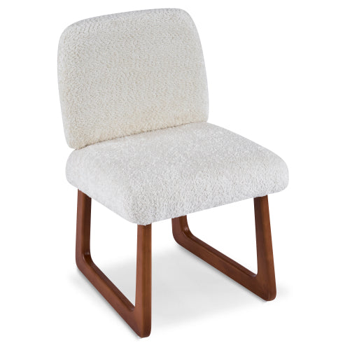 Set of 2 Beige Boucle Fabric Dining Chairs, Curved Wood Leg Multi-Material Frame 300lbs Capacity