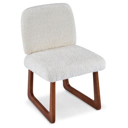 Set of 2 Beige Boucle Fabric Dining Chairs, Curved Wood Leg Multi-Material Frame 300lbs Capacity