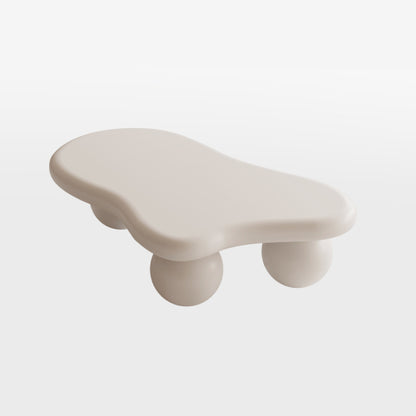 Cloud Shape Coffee Table Cream White MDF Ball Legs Modern Living Room Table