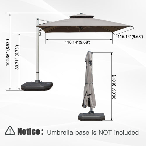 10'X10' Square Cantilever Umbrella with Center Pole, Gray (Base Not Included)