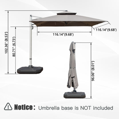 10'X10' Square Cantilever Umbrella with Center Pole, Gray (Base Not Included)