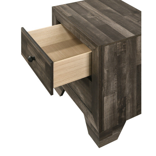Rustic Brown Gray Nightstand with 2 Drawers, Wooden Bedroom Storage Side Table