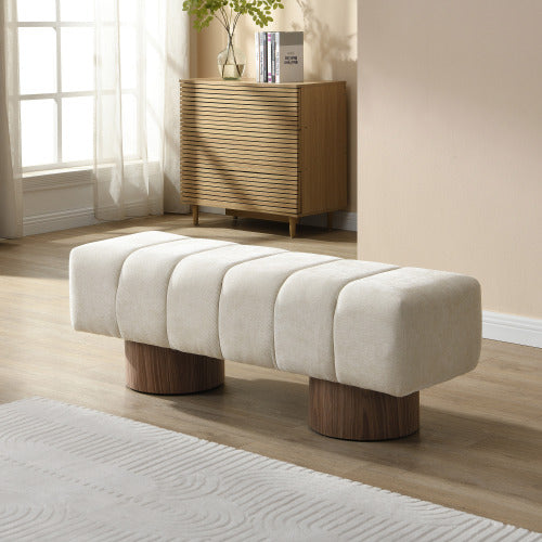 Upholstered Dining Bench for Dining Room, No-Assembly End of Bed Entryway Bench Ottoman for Bedroom Living Room, Beige Chenille Fabric, 300 LBS Weight Capacity