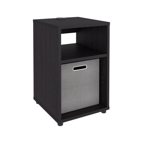 Compact Side Table with Charging Station & 2 Open Shelves