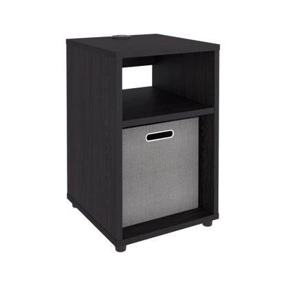 Compact Side Table with Charging Station & 2 Open Shelves
