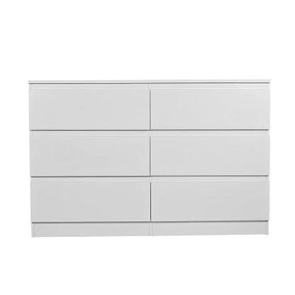 6 Drawer White Dresser, Modern Dresser for Bedroom with Spacious Countertop, Wood Storage Cabinet with Concealed Handles & 6 Deep Drawers for Bedroom, Living Room, Entryway, 15.7" D x 47.2" W x 30.9"
