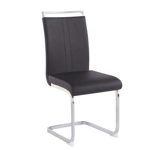 Dining Chairs Set of 4, Black PU Faux Leather, High Back, C-Shaped Metal Legs