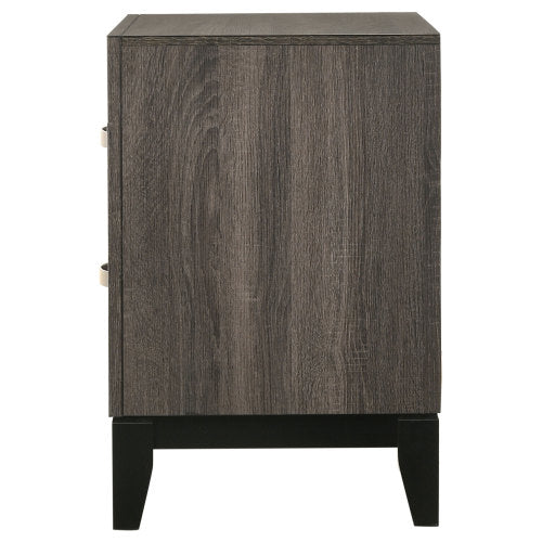 Grey Oak 2-Drawer Nightstand, Modern Bedside Table with Storage Drawers for Bedroom