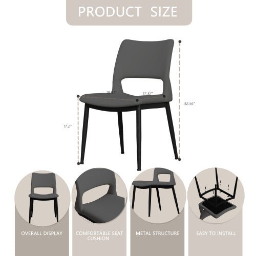 Modern Grey PU Leather Dining Chairs Set of 2 with Metal Legs for Kitchen, Restaurant and Office