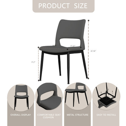 Modern Grey PU Leather Dining Chairs Set of 2 with Metal Legs for Kitchen, Restaurant and Office