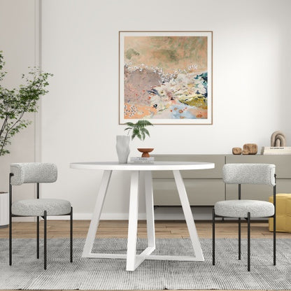 3-Piece Round Dining Set with Trestle Table and Boucle Chairs
