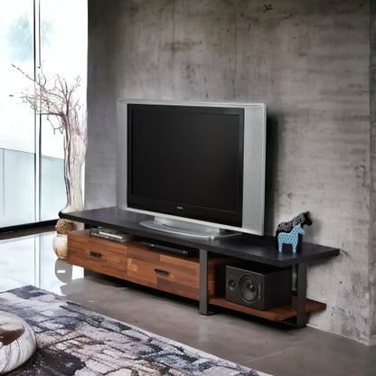 Walnut & Black 67 Inch TV Stand with 2 Drawers & Open Shelves for 55 Inch TV