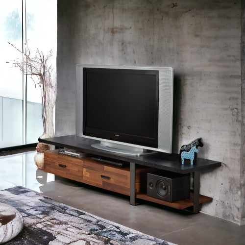 Walnut & Black 67 Inch TV Stand with 2 Drawers & Open Shelves for 55 Inch TV