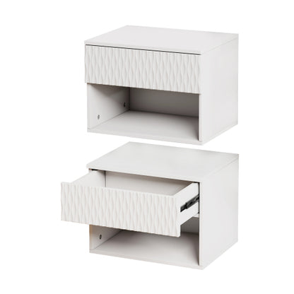 set of 2 nightstand with Modern Wall-Mounted Drawer Cabinet: Open Shelf, 3-Stage Rails, Carved Design, Anti-Wobble, DIY, for Bedroom/Living Room/Office