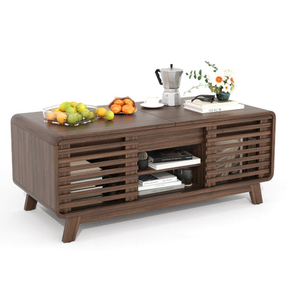 47 Inch Mid Century Coffee Table Sliding Top Storage Walnut Finish