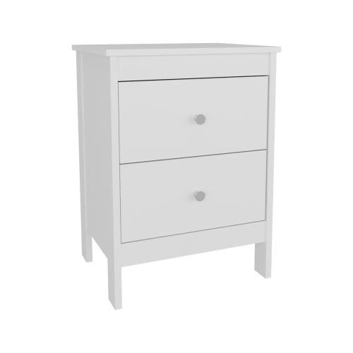 White 2-Drawer Modern Nightstand, Engineered Wood