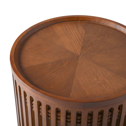 18.9inch  Round Wooden Side Table Walnut Lattice Storage End Table Boho Accent Table
