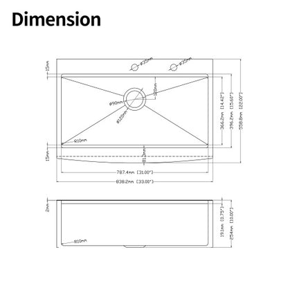 33x22x10"Farmhouse Apron Single Bowl Stainless Steel Kitchen Sink with Workstation
