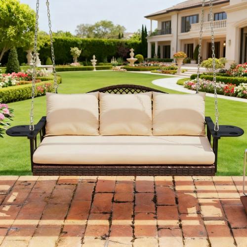 Porch Swing 3 Person Wicker Hanging Outdoor Patio Porch Swing Bench