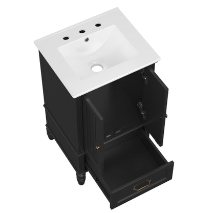 20" Bathroom Vanity with Sink, Bathroom Cabinet with Two Doors, Magnetic Door Stopper and Adiustable Foot Pads, A Drawer, Black