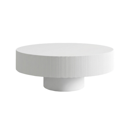 White Round Fluted Pedestal Coffee Table, Mid-Century Modern