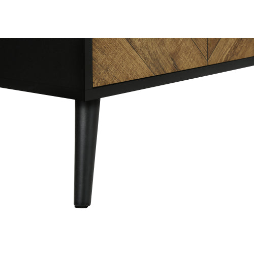 72 Inch Brown Black Grooved TV Stand with Black Wood Legs & Dual Cable Holes