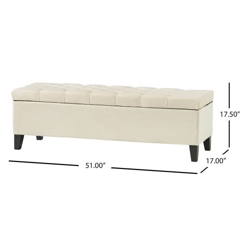 51 inch Beige Diamond Tufted Storage Ottoman Bench, Soft Close Pressure Hinge Upholstered Entryway Footrest